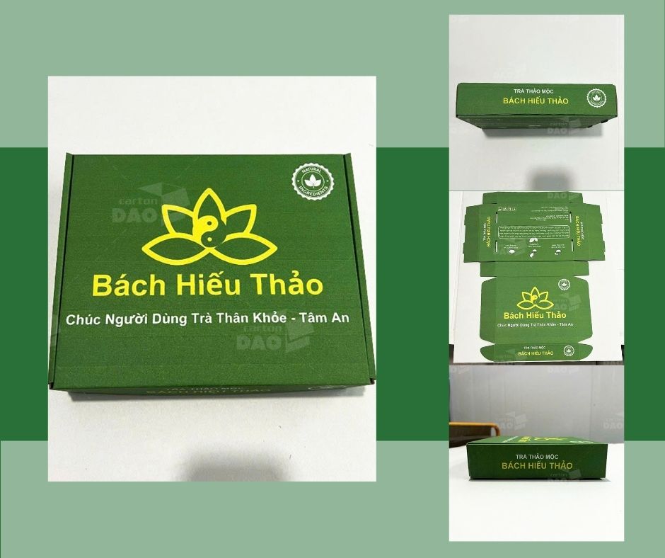 Hộp carton nắp gài in logo thương hiệu Bách Hiếu Thảo